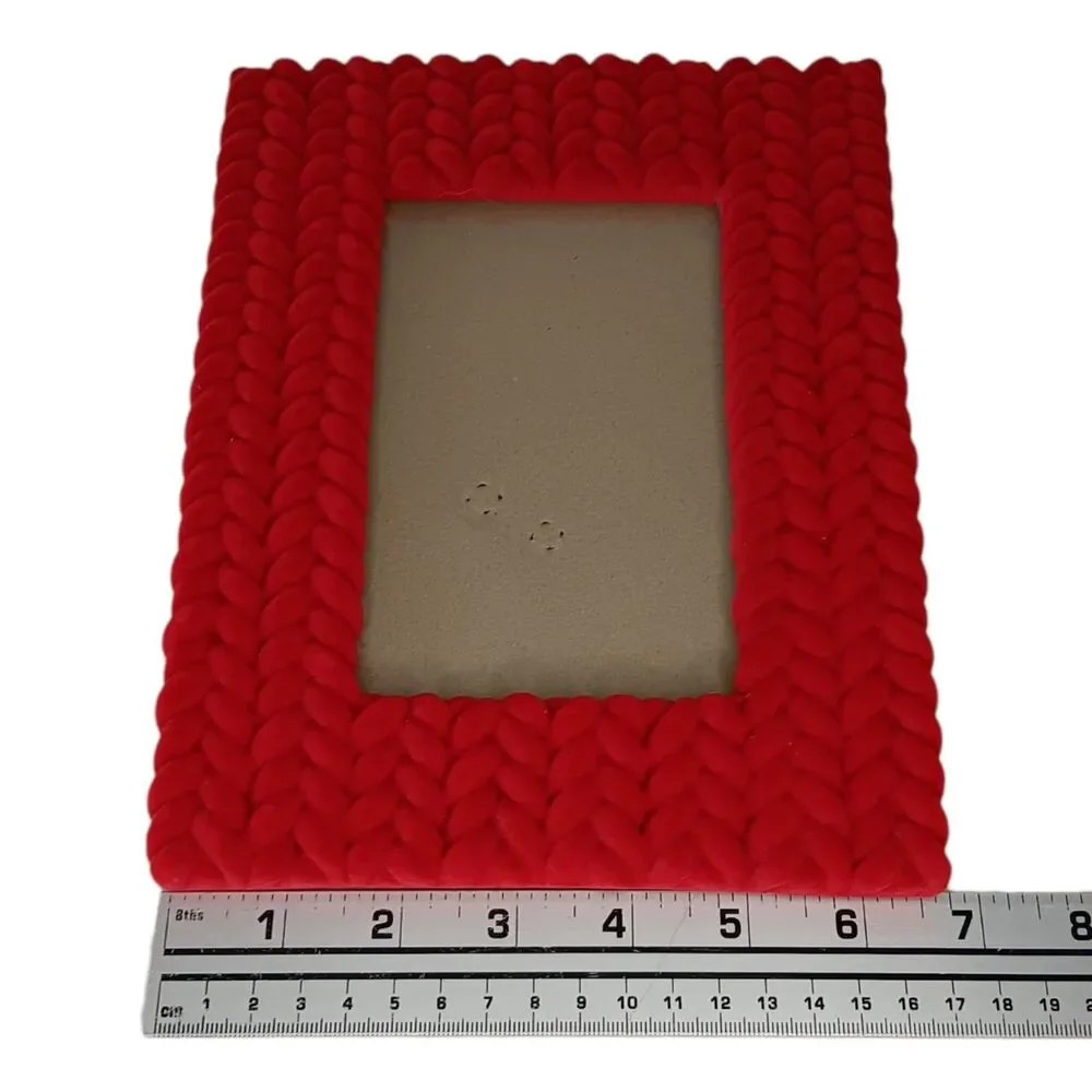 Red Velvet Flocked Photo Frame Fuzzy Braided Design 8.5x6.5 Photo 3.5x5.5 Unique